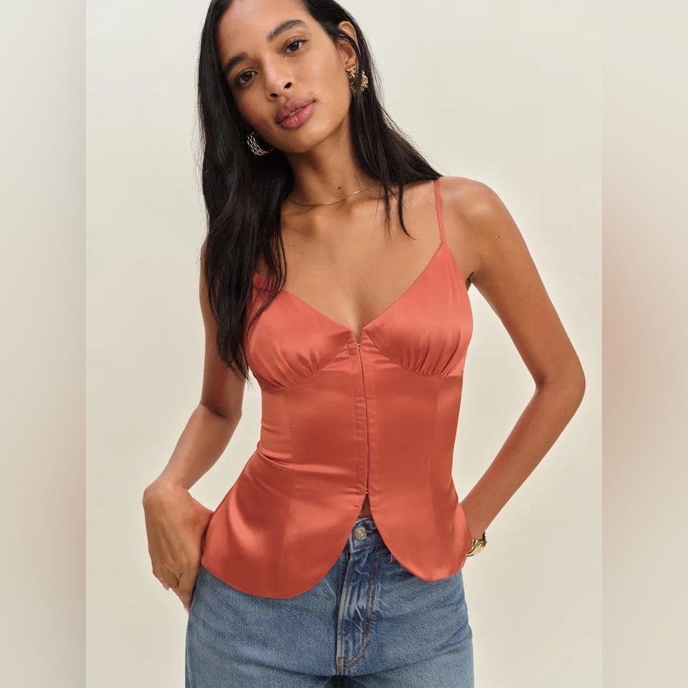 Reformation Lumi Silk Top red coral - Size 0